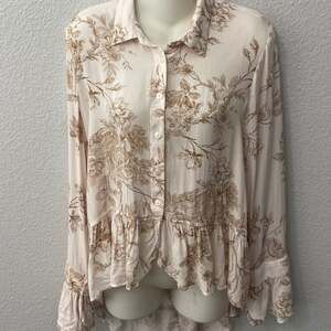 LC Lauren Conrad Floral Toile Button-Down High-Low Peplum Blouse